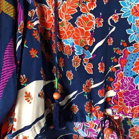 Vintage Diane Freis Beaded Multicolored Floral Silk Crop Top - M - Picture 9 of 11